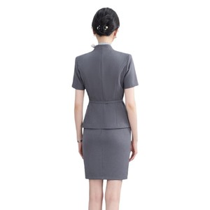 Women's Short Sleeve Suit Set Navy Blue Professional Reception Uniform For Hotel Jewelry Store Beauty Salon - Product Image 5