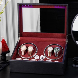 Caja negra Logotipo personalizado de alta calidad Luz LED azul 10 ranuras Caja enrolladora de reloj automática de cuero con ventana - Product Image 6
