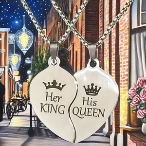 สร้อยคอจี้รูปหัวใจหัก His Queen Her King พร้อมสายโซ่แม่เหล็ก สำหรับคู่รัก เป็นของขวัญวันครบรอบ - Product Image 2