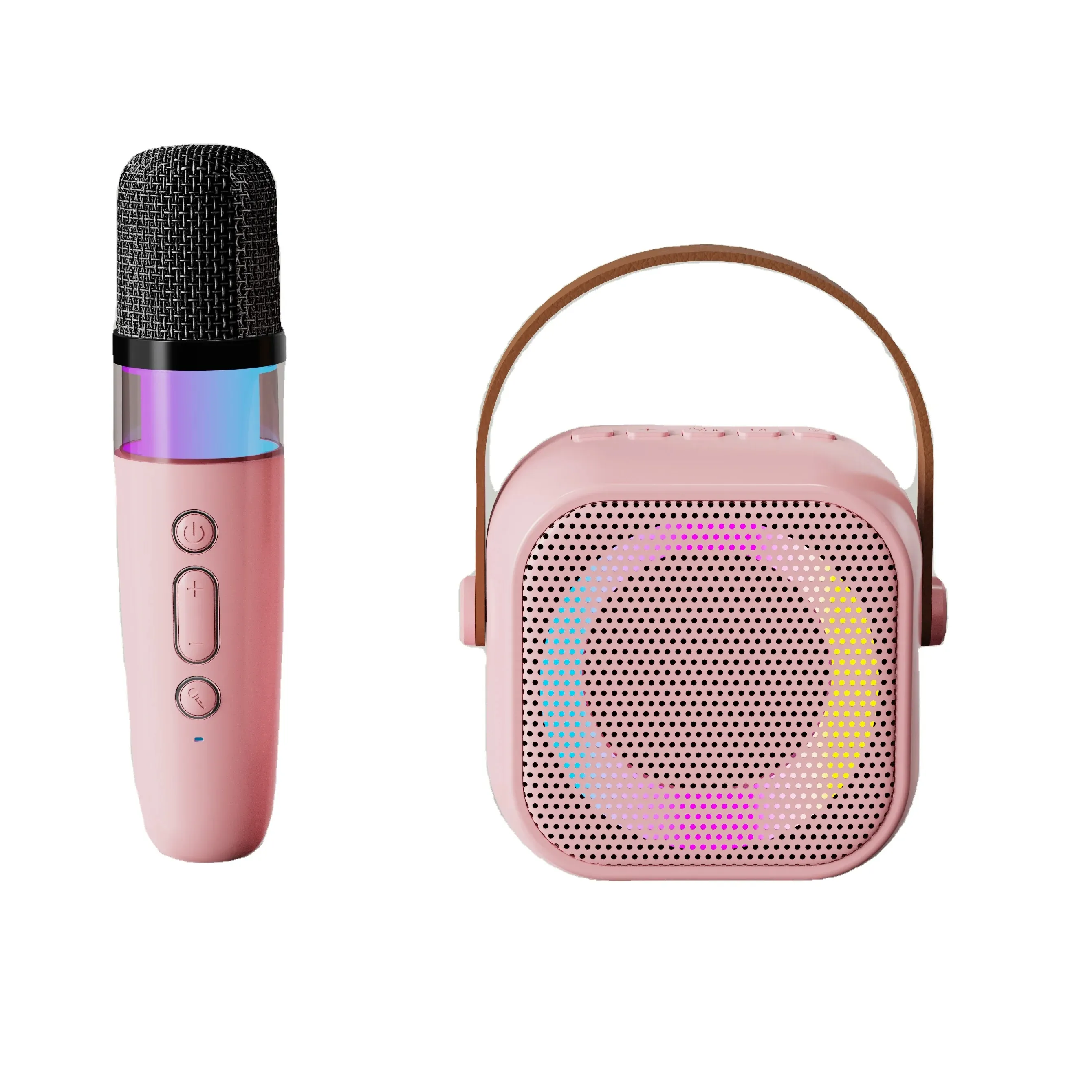 Portable Mini Wireless RGB LED Microphone with Colored Lights Custom Plastic 60DB Speaker for Kids' Outdoor Recording