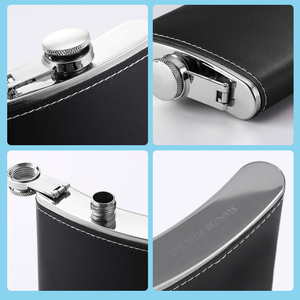 8oz 18/8 Stainless Steel Hip Flask <strong>Set</strong> Black Leather Covered with 2 Cups &amp; Funnel Gift for Men Liquor <strong>Beverage</strong> <strong>Serving</strong> <strong>Sets</strong> - Product Image 5