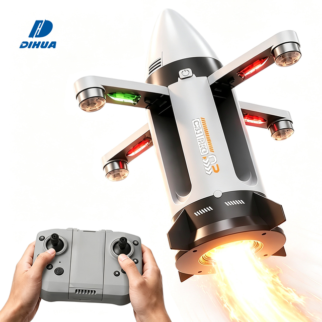 Cool Space Rocket Drone with Steam Smoke and LED Light Show Brushless Motor 2.4GHz RC Quadcopter for Kids Adults Beginner Gift