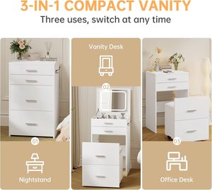 Airynee 3-in-1 Compact <strong>Vanity</strong> Desk Lighting Mirror Cushioned Stool 3 Drawers Flip-up Feature 3 Colors Small <strong>Makeup</strong> <strong>Vanities</strong> - Product Image 3