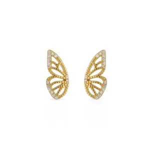 Chris April cute jewelry 925 sterling silver 18k gold plated bejeweled embroidery butterfly wings stud earrings