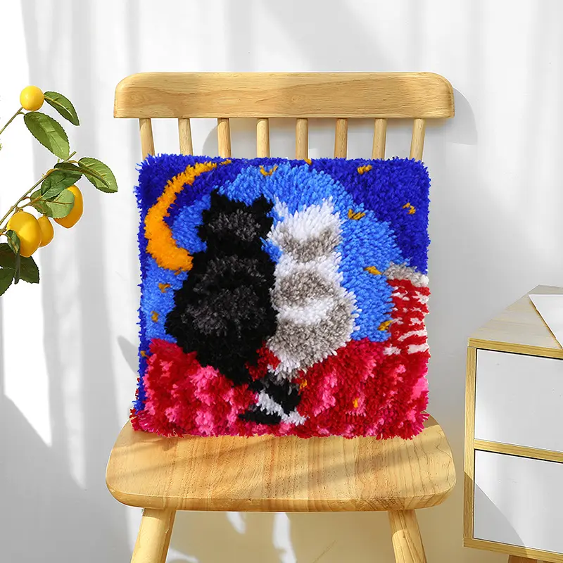 Kit de gancho de arte com fio DIY personalizado com tela impressa fácil de usar travesseiro de tapete de lã para gatos