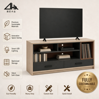 Ahşap TV Medya Konsolu, Açık Bölmeli, Plak Saklama Alanlı, İki Çekmeceli, Modern Oturma Odası TV Dolabı