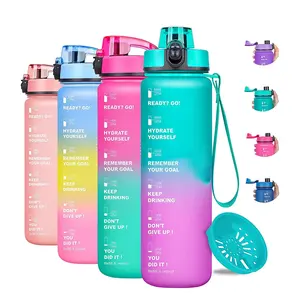 Garrafas plásticas Tritan BPA Free para água potável, vermelho, azul, preto e transparente, 500ml, 1000ml, 1 galão, transparente e motivacional