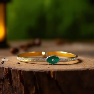 Fashion Bangle 316L Stainless Steel PVD Gold Plating Sustainable Resistant Green Inlay <b>Crystal</b> Accent <b>Bracelet</b> - Product Image 3