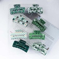 Vente en gros d'accessoires capillaires pour les fêtes en Irlande, Jour de la Saint-Patrick, pinces à cheveux créatives rectangulaires à motif de trèfle vert, mignonnes pour les fêtes