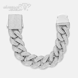 Nouveau bracelet cubain en moissanite plaqué or <span class=keywords><strong>blanc</strong></span> style hip-hop 20 mm pour hommes et femmes, quatre rangées avec testeur de diamant conforme aux normes - Product Image 1