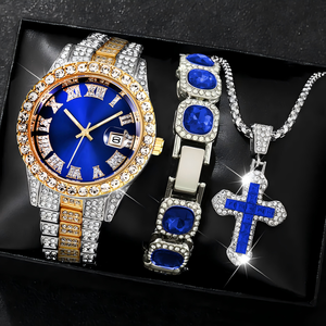<span class=keywords><strong>Montre</strong></span> analogique à quartz pour <span class=keywords><strong>homme</strong></span> LP63, ensemble de 3 pièces, <span class=keywords><strong>bracelet</strong></span> en alliage avec cristaux et strass, cadran de 43 mm, montres élégantes avec diamants - Product Image 1