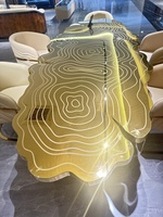 Table à manger en acier inoxydable italien, or irrégulier, ensemble de meubles créatifs Luxe léger pour villa ou restaurant