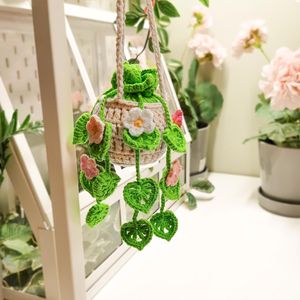 Handmade Crochet Car Hanging Plant Crochet Hanging <strong>Flower</strong> Plant <strong>Basket</strong> <strong>for</strong> Car Decor Rear View Mirror Accessories Charm Gifts - Product Image 3