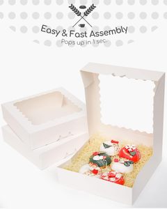 Caja para Pasteles con Ventana y Apertura Automática, 9x9x2.5 Pulgadas, Cajas <span class=keywords><strong>Blancas</strong></span> para Pastelería, para Galletas, Pasteles, Donuts y Dulces - Product Image 5