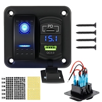 Panneau d'interrupteurs à bascule 1 voie avec chargeur USB PD QC3.0 et voltmètre, panneau d'interrupteurs étanche 12V/24V pour bateau avec autocollants