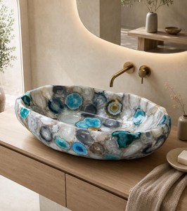 Vasque de salle de bain moderne en résine de haute qualité, effet marbre et quartz, pour meuble sous vasque, décorative, de luxe, sanitaire - Product Image 5