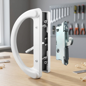 Patio <b>Door</b> Handle Set + Mortise <b>Lock</b> 45 <b>Sliding</b> Glass <b>Door</b> 3-15/16 Screw Hole Spacing Non-keyed Latch <b>Locks</b> White Diecast - Product Image 3