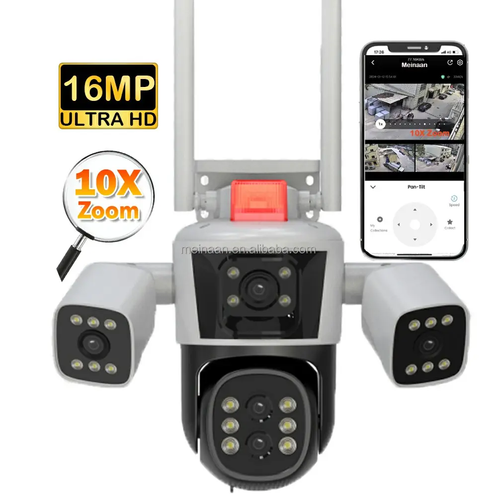 Новый тренд 12MP 6K четыре объектива 10X оптический зум беспроводной Wi-Fi IP-камеры видеонаблюдения CCTV уличная PTZ Wi-Fi камера безопасности
