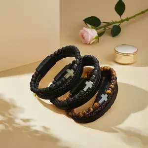 LIFTJOYS Sets de bracelets et bracelets multicouches colorés faits à la main en cuir marron noir réglable personnalisé pour tous les sexes Stone Pearl