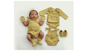 Ensemble de vêtements pour bébé bio naturel, haut sans manches à nouer devant et short, ensemble langot Puresun, design personnalisé gratuit, bretelles pour tout-petit - Product Image 2