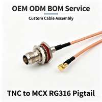 Câble coaxial RF Pigtail Jumper RG316 personnalisé IP67 TNC étanche femelle vers MCX mâle à angle droit 15cm pour communication sans fil