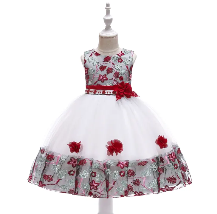 Venta al por mayor de vestidos de bebé Diseño Formal Flor Niña de encaje Niños Fiesta de cumpleaños Vestido de moda