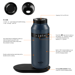 Taza de Viaje Inteligente EmiGo de Doble Pared de Acero Inoxidable Anti-Escaldaduras de 475 ml, Taza de Café con Temperatura Constante Controlada por Aplicación - Product Image 4