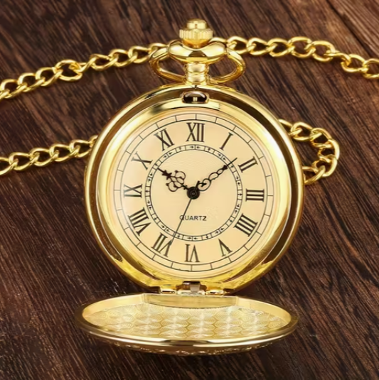 Golden Quartz Pocket Watch with Roman Numerals - Elegant Style, Alloy , Chain Link, Electronic Movement N2605024