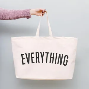 Einfache Damen-Einkaufstasche Personal isierte individuell bedruckte Logo-Bio-Shopping Grau Große Baumwoll-Canvas-Einkaufstasche