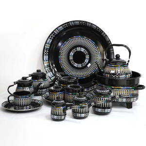 Ensemble de vaisselle en émail de couleur personnalisée de Style SauArabia poêle en acier métallique durable bouilloire théière cafetière assiette plat pour usage alimentaire - Product Image 2