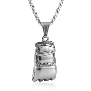 yunnique Stainless Steel Boxing <b>Glove</b> Pendant Necklace For Men <b>Silver</b> Color Geometric Design Chain 3.0*60cm - Product Image 2