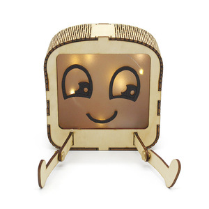 Lámpara Nocturna Cuadrada de Madera con LED Blanco Cálido, Control Táctil, Funciona con Pilas, Juguete Educativo para Niños, Modelo de Ensamblaje DIY - Product Image 1