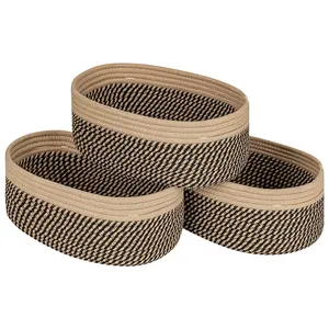 Cestino rotondo in corda di cotone di forma personalizzata ovale cestini per piccole aziende con manico per la conservazione e l'organizzazione della casa