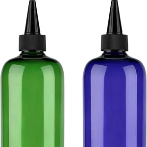 Flacon à presser en plastique PET personnalisé de 16oz 500ml Ambre Vert Bleu avec capuchon supérieur tournant Distributeur de sauce avec applicateur de bouteille de couleur de cheveux