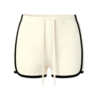 Shorts tricotés taille haute pour femme, style rétro, avec bordure contrastante et cordon de serrage, extensibles dans 4 directions, séchage rapide, respirants, effet sculptant, pour le sport, le yoga et la ville