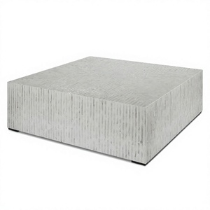 <b>White</b> Bone Inlay Square <b>Coffee</b> <b>Table</b> Linear Stripe Pattern Handmade Modern Minimalist Center <b>Table</b> for Luxury Living Room Decor - Product Image 1