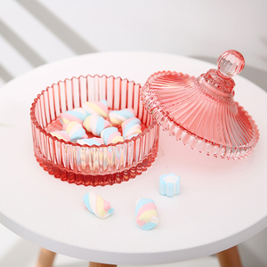 Luxury pink Printing <strong>Sweet</strong> <strong>Jar</strong> with Cover Lid Candy Box Botte in Vetro Con Rubinetto Glass Bright Sugar Bowl - Product Image 3