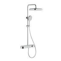 Colonne de douche apparente en cuivre poli à 3 fonctions avec douche pluie, douchette à main et bec de baignoire, avec cartouche céramique
