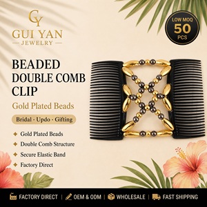 Grand peigne à cheveux pour femme, fait main, en plastique/résine perlée, élastique et polyvalent, accessoire floral pour cheveux, outil à chignon double rangée - Product Image 1