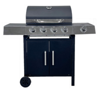 Barbecue au gaz propane commercial à 4 brûleurs, cuisine extérieure portable moderne, chariot avec fonction rôtissoire intérieure, acier thermolaqué