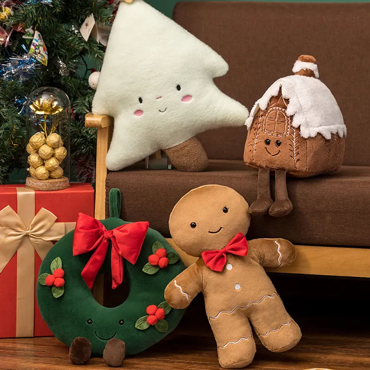 Cute Gingerbread Man Christmas Pillow Plush Pillow Christmas Tree House Doll Super Soft Plush Toy Gift