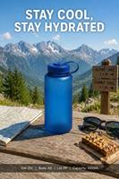 Bouteille d'eau de voyage en plastique AS transparente de 1000 ml (32 oz) avec logo personnalisé, sans BPA, réutilisable, avec couvercle à poignée portable, pour le sport et les activités de plein air