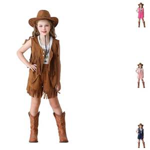 Retro Style Girls' Bohemian Cowgirl Vest & Denim Shorts Hippie <b>Costume</b> for <b>Mardi</b> <b>Gras</b> Party - Product Image 1