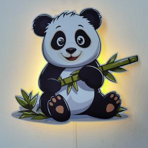 Panda Luz de pared de madera Decoración de pared de guardería con luz LED Habitación de niños Luz de noche decorativa Interruptor de cable AA Funciona con pilas - Product Image 4