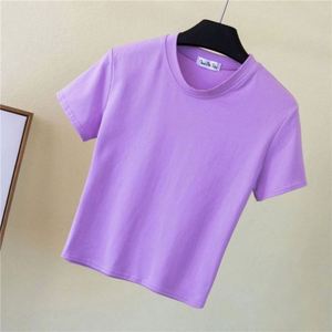 I-0647 Summer Women's Sweet Short Sleeve <b>Crop</b> <b>Top</b> Sexy Thin Breathable High Quality Plain T-shirt - Product Image 6