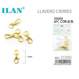 Portachiavi ILAN con Chiusura a Moschettone 30mm Colore Oro Confezione da 4 Pezzi - Product Image 1