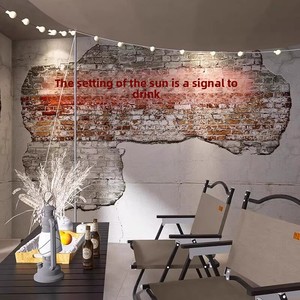 Papier peint en tissu sans couture à motif brique vieilli style industriel, sur mesure pour restaurants sur le thème du camping et restaurants de fondue - Product Image 4
