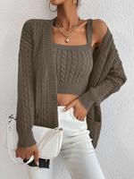 Ensemble de chandails en tricot torsadé pour femmes, haut à bretelles courtes avec cardigan à manches longues (personnalisable)