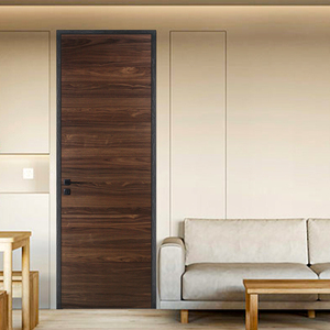 クロスグレインウォールナットフラッシュ木製ドア室内ドア最新チーク材ドアデザインモダンな寝室デザイン - Product Image 1