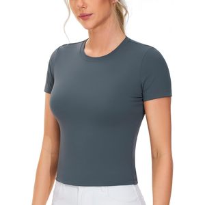 FOXA Crop top de sport pour femme à manches courtes, coupe ajustée, col rond, respirant, pour yoga, course à pied, décontracté - Product Image 2